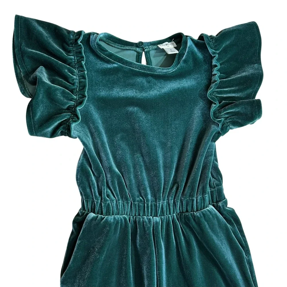 Crewcuts J Crew Girls Emerald Green Velvet Ruffle Jumpsuit Size 5 Holiday